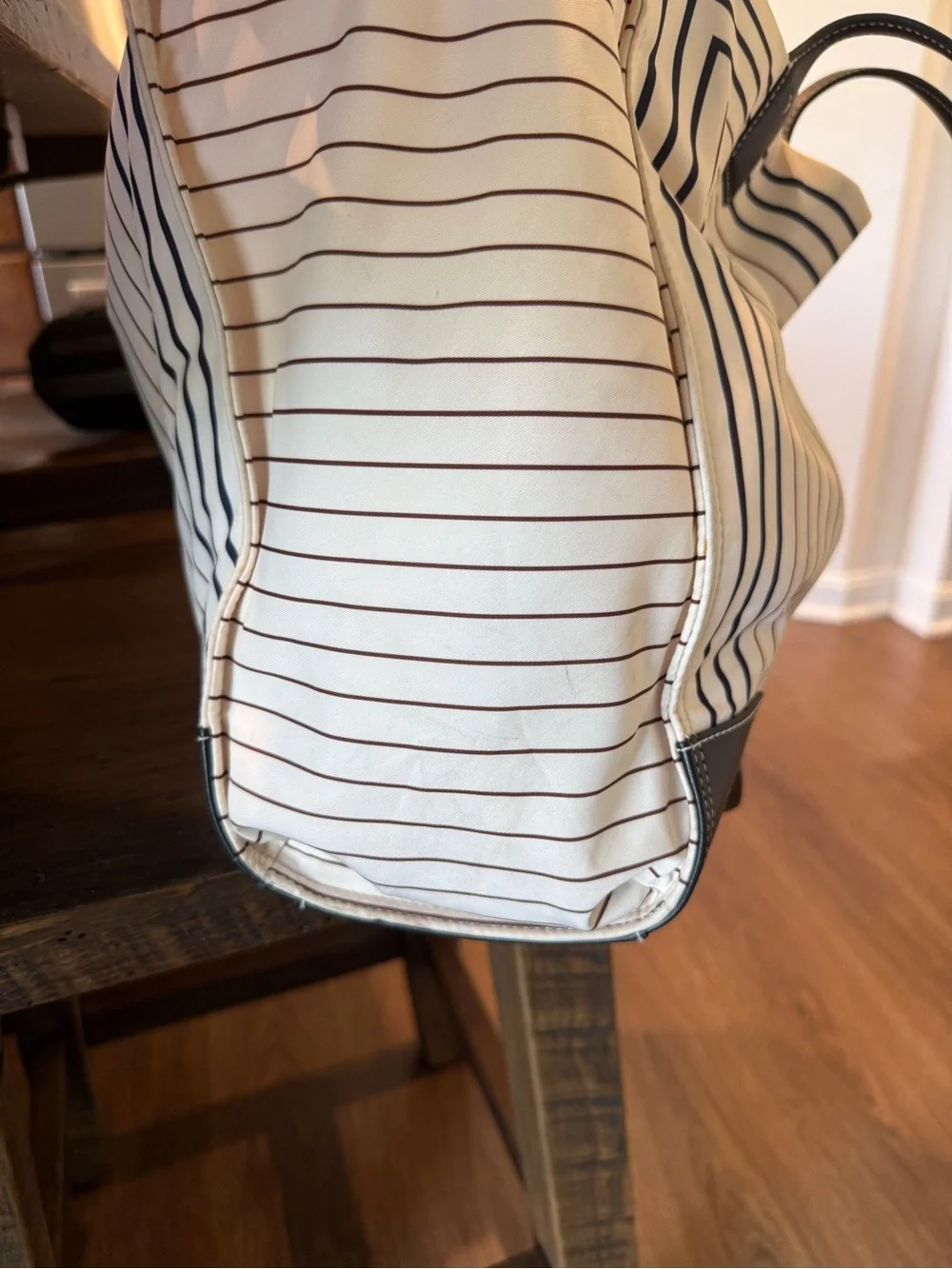 Tory Burch Black and Cream Striped Logo Tote